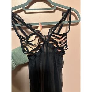 La Senza Strappy Open Bust Black Babydoll Large L Lingerie Top Cage Open Back